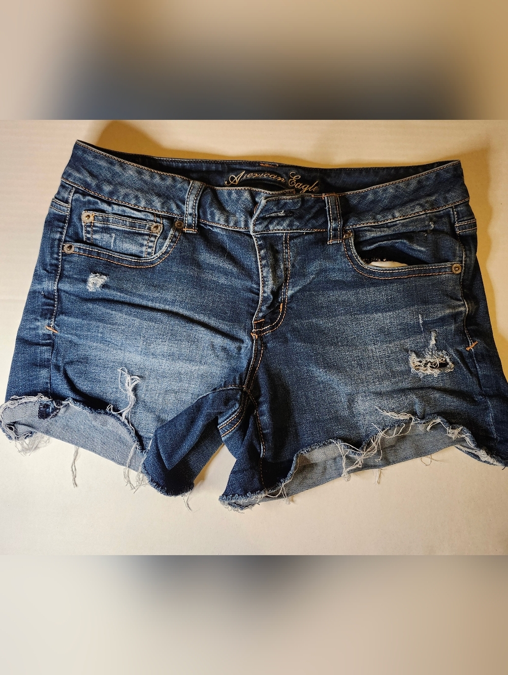 American Eagle Outfitters Distressed Blue Denim Jean Shorts. Size 10